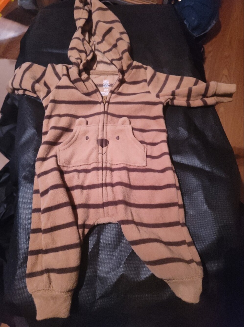 Carter's Tan and Dark Brown Striped Hooded Bear Footie